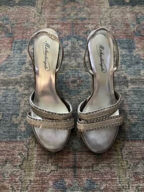 Michaelangelo Silver Embellished Strappy Heels from 1990s-2000s